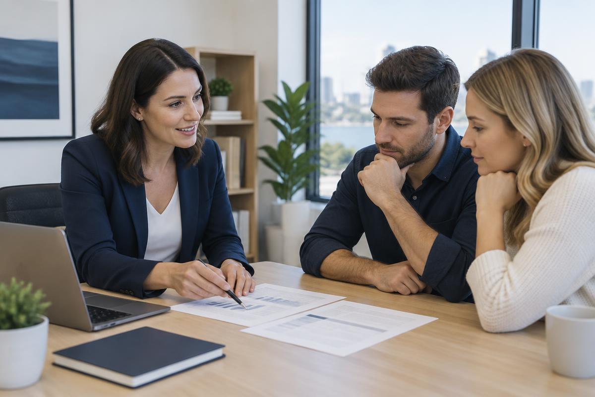 Mortgage broker discussing finance options with clients